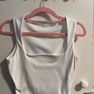 White Fitted Square Neck Tank Top